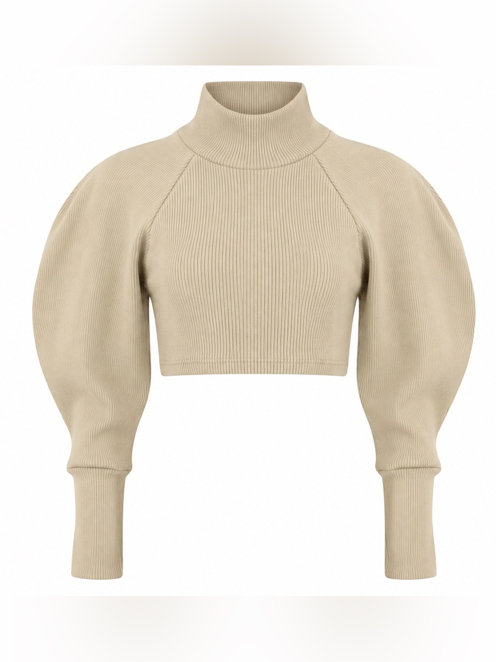L’Academie Cropped Ribbed Turtleneck Sweater, Size Small